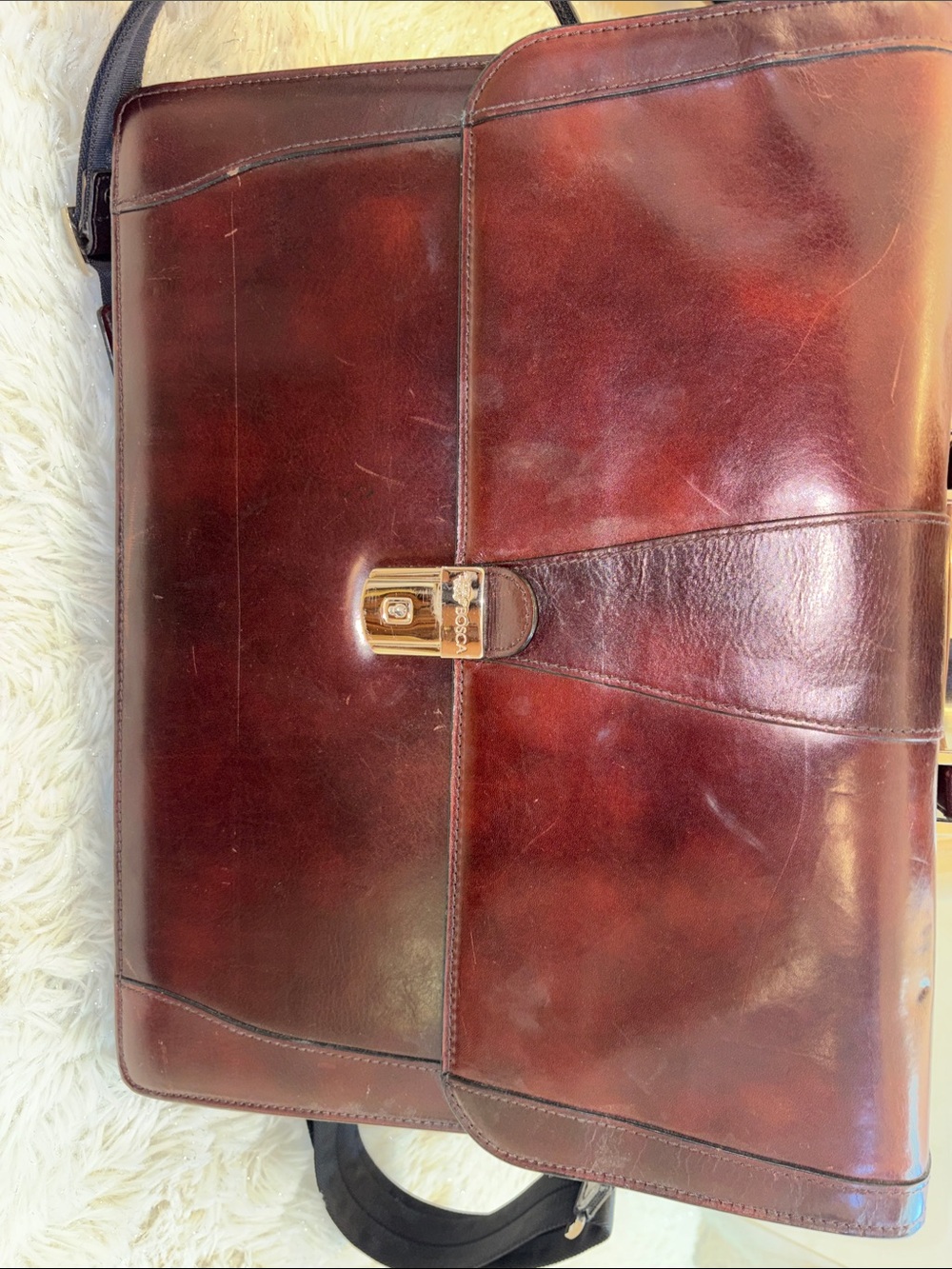 Bosca Leather Briefcase in Deep Burgundy